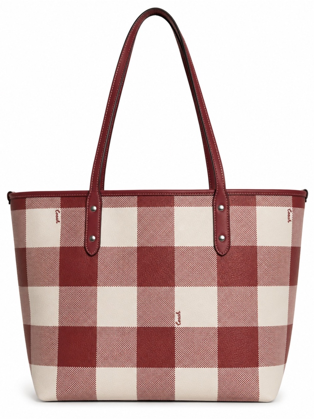 Coach Red and Cream Plaid Tote - Picture 1 of 15
